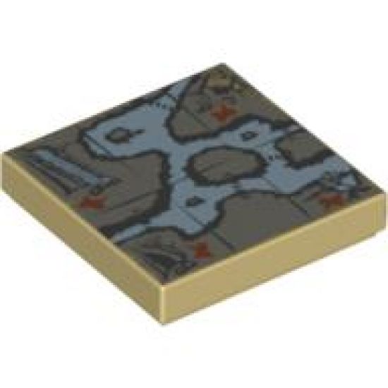 Tile 2 x 2 with Map Cave, Tree, House, Waterfall Pattern