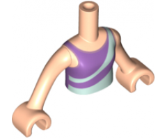 Torso Mini Doll Girl Medium Lavender Top with Light Aqua Diagonal Stripes Pattern, Light Nougat Arms with Hands