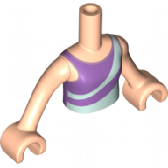 Torso Mini Doll Girl Medium Lavender Top with Light Aqua Diagonal Stripes Pattern, Light Nougat Arms with Hands