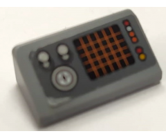 Slope 30 1 x 2 x 2/3 with Switches, Gauge, Lights and Screen with Orange Grid Pattern (Sticker) - Set 70914