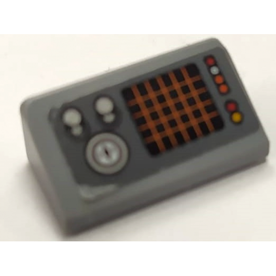 Slope 30 1 x 2 x 2/3 with Switches, Gauge, Lights and Screen with Orange Grid Pattern (Sticker) - Set 70914