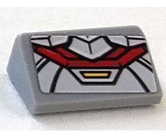 Slope 30 1 x 2 x 2/3 with Red and Silver Armor Plates, Yellow Trapezoid with Black Outline Pattern Top End (Sticker) - Set 75973