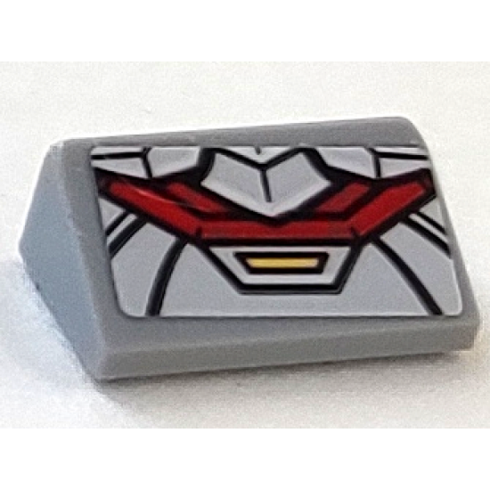 Slope 30 1 x 2 x 2/3 with Red and Silver Armor Plates, Yellow Trapezoid with Black Outline Pattern Top End (Sticker) - Set 75973