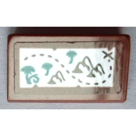 Slope 30 1 x 2 x 2/3 with Map with Mountains, Dotted Line and Dark Turquoise Trees Pattern (Sticker) - Set 41195