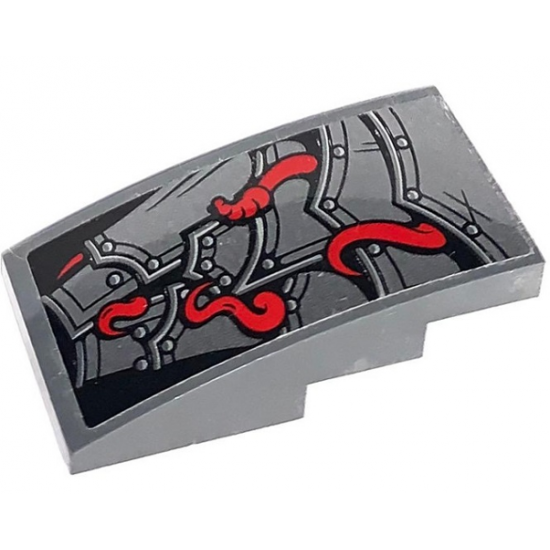 Slope, Curved 4 x 2 with Silver Layered Armor Plates and Red Snake Tails Pattern (Sticker) - Set 70625