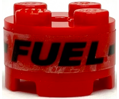 Brick, Round 2 x 2 with Axle Hole with Black 'FUEL' and Dotted Line Pattern (Sticker) - Set 75891