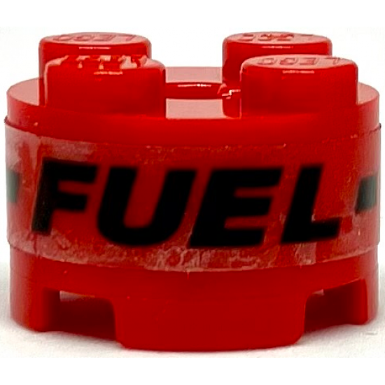 Brick, Round 2 x 2 with Axle Hole with Black 'FUEL' and Dotted Line Pattern (Sticker) - Set 75891