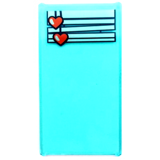 Glass for Window 1 x 4 x 6 with White Venetian Blinds, Crooked with Coral Hearts Drawstring Pattern (Sticker) - Set 41394