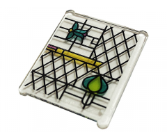 Glass for Window 1 x 3 x 3 Flat Front with Dark Pink, Dark Turquoise, Lime and Yellow Stained Glass and Black Lattice Pattern (Sticker) - Set 75980