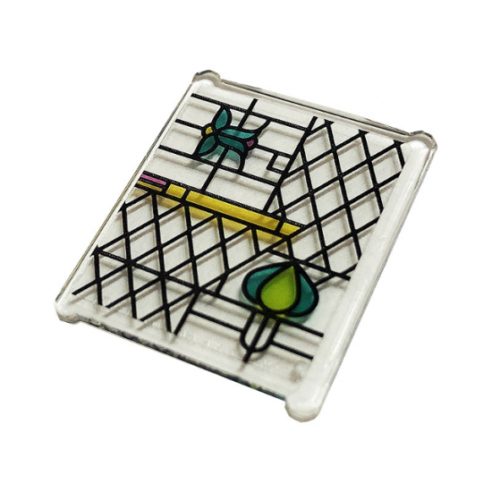 Glass for Window 1 x 3 x 3 Flat Front with Dark Pink, Dark Turquoise, Lime and Yellow Stained Glass and Black Lattice Pattern (Sticker) - Set 75980