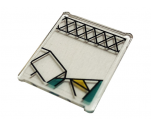 Glass for Window 1 x 3 x 3 Flat Front with Dark Turquoise and Yellow Stained Glass and Black Lattice Pattern (Sticker) - Set 75980