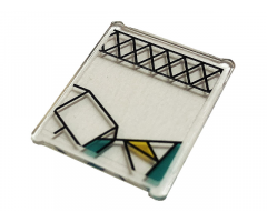 Glass for Window 1 x 3 x 3 Flat Front with Dark Turquoise and Yellow Stained Glass and Black Lattice Pattern (Sticker) - Set 75980