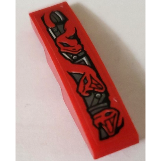 Slope, Curved 4 x 1 with Red Snakes and Silver Armor Plates Pattern Model Back Left Side (Sticker) - Set 70624