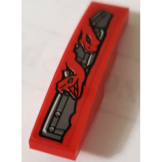 Slope, Curved 4 x 1 with Red Snakes and Silver Armor Plates Pattern Model Front Right Side (Sticker) - Set 70624