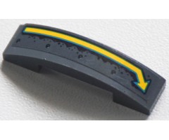 Slope, Curved 4 x 1 x 2/3 Double with Dark Azure and Yellow Bent Arrow and Rust Stains Pattern (Sticker) - Set 70422