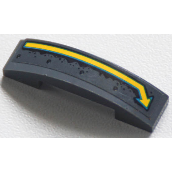 Slope, Curved 4 x 1 x 2/3 Double with Dark Azure and Yellow Bent Arrow and Rust Stains Pattern (Sticker) - Set 70422