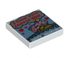 Tile 2 x 2 with Dark Red 'I CHOO- CHOO- CHOOSE YOU.', White 'HAPPY VALENTINES', Red Hearts and Bright Pink and Yellow Train Pattern