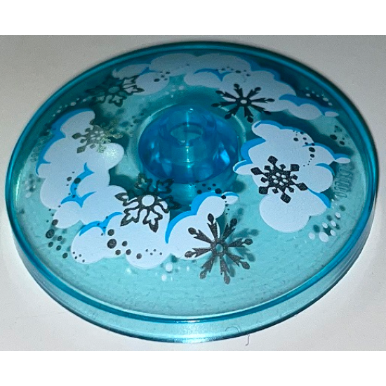 Dish 4 x 4 Inverted (Radar) with Open Stud with Clouds and Snowflakes Pattern