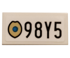 Tile 1 x 2 with Gold Badge and Black '98Y5' Pattern (Sticker) - Set 75810