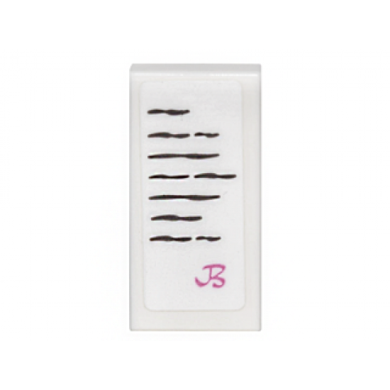 Tile 1 x 2 with Note with Black Text Lines and Pink Cursive 'B' Pattern (Sticker) - Set 41067