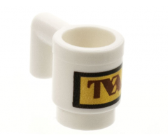 Minifigure, Utensil Cup with Reddish Brown TVA Logo on Gold Rectangle Pattern