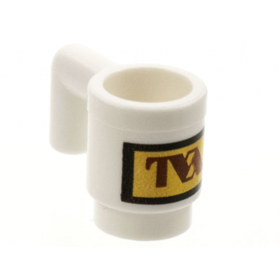 Minifigure, Utensil Cup with Reddish Brown TVA Logo on Gold Rectangle Pattern