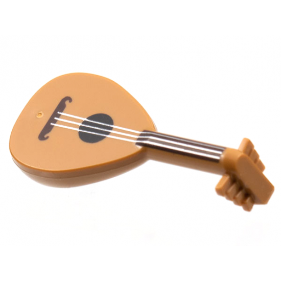 Minifigure, Utensil Lute with Dark Brown Neck and Silver Strings Pattern