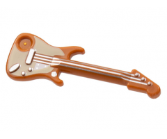Minifigure, Utensil Guitar Electric with Tan Pickguard and Silver Strings, Bridge and Trim Pattern