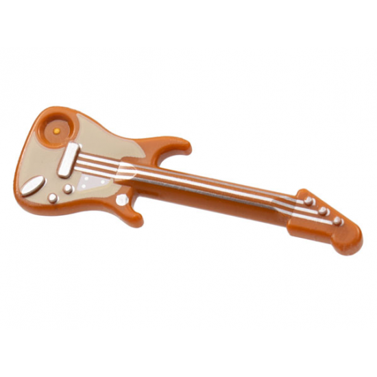 Minifigure, Utensil Guitar Electric with Tan Pickguard and Silver Strings, Bridge and Trim Pattern