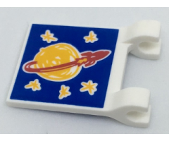 Flag 2 x 2 Square with Drawn Classic Space Logo and 5 Bright Light Orange Stars on Blue Background Pattern