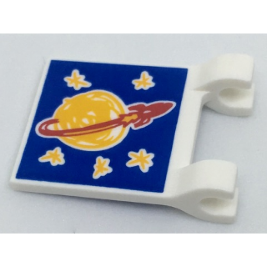 Flag 2 x 2 Square with Drawn Classic Space Logo and 5 Bright Light Orange Stars on Blue Background Pattern
