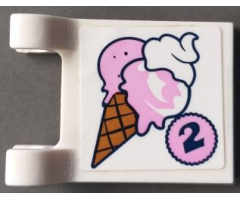 Flag 2 x 2 Square with Ice Cream Cone and Dark Blue Number 2 in Bright Pink Circle Pattern (Sticker) - Set 41389