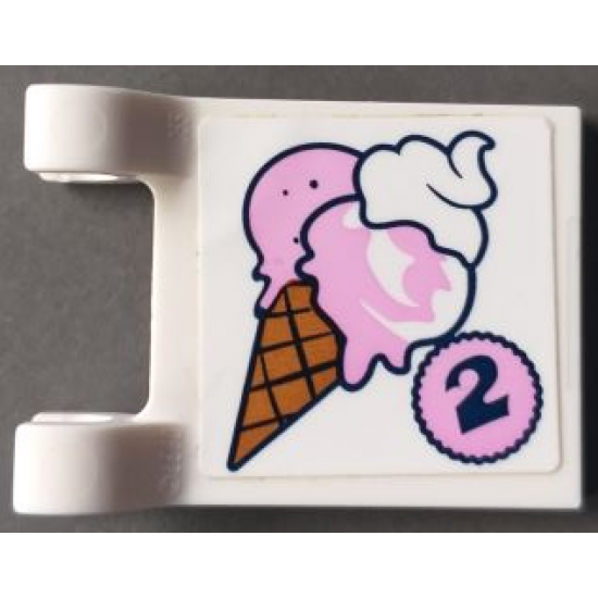 Flag 2 x 2 Square with Ice Cream Cone and Dark Blue Number 2 in Bright Pink Circle Pattern (Sticker) - Set 41389