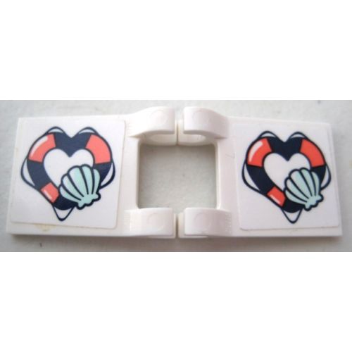 Flag 2 x 2 Square with Heart-Shaped Life Preserver and Light Aqua Shell Pattern on Both Sides (Stickers) - Sets 41376 / 41381