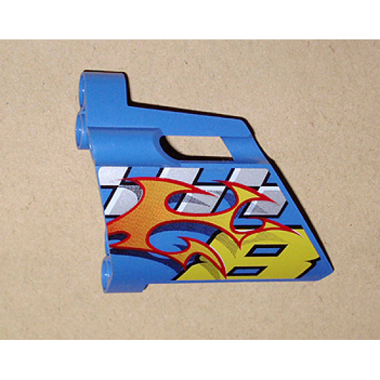 Technic, Panel Fairing #23 Large Short, Small Hole, Side B with Number 8, Flames and Checkered Pattern (Sticker) - Set 8646