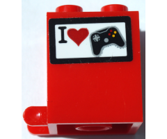 Container, Box 2 x 2 x 2 with 'I', Red Heart, and Black Game Controller (I Love Games) Pattern (Sticker) - Set 60231