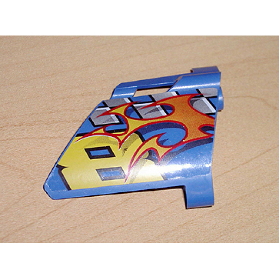 Technic, Panel Fairing #22 Large Short, Small Hole, Side A with Number 8, Flames and Checkered Pattern (Sticker) - Set 8646