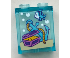 Panel 1 x 2 x 2 with Side Supports - Hollow Studs with Bubbles, Fish, Anchor and Treasure Chest Pattern (Sticker) - Set 41345