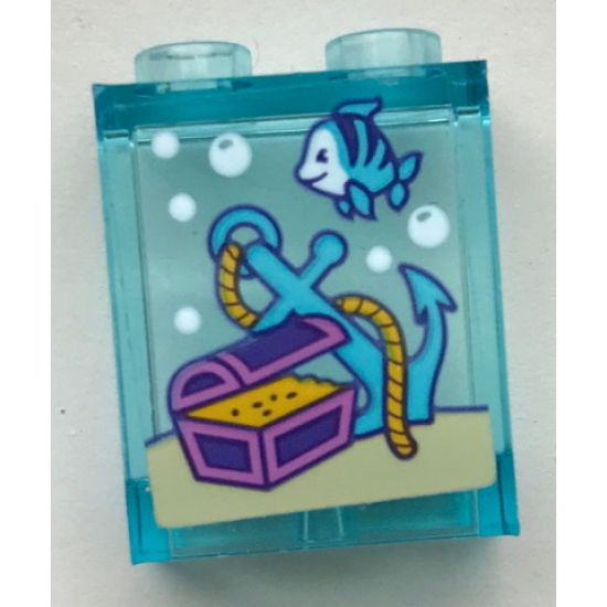 Panel 1 x 2 x 2 with Side Supports - Hollow Studs with Bubbles, Fish, Anchor and Treasure Chest Pattern (Sticker) - Set 41345