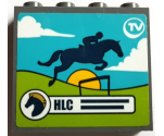 Panel 1 x 4 x 3 with Side Supports - Hollow Studs with 'HLC' and Jumping Horse on TV Screen Pattern (Sticker) - Set 41367