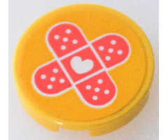 Tile, Round 2 x 2 with Bottom Stud Holder with White Heart on 2 Coral Bandages Pattern (Sticker) - Set 41394