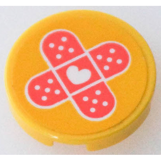 Tile, Round 2 x 2 with Bottom Stud Holder with White Heart on 2 Coral Bandages Pattern (Sticker) - Set 41394