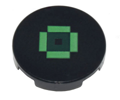 Tile, Round 2 x 2 with Bottom Stud Holder with Pixelated Bright Green Rectangles and Dark Green Square Pattern (Minecraft Music Disc / Record)