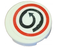 Tile, Round 2 x 2 with Bottom Stud Holder with Black Spiral Arrow in Red Circle Pattern (Sticker) - Set 75824