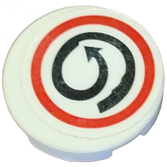 Tile, Round 2 x 2 with Bottom Stud Holder with Black Spiral Arrow in Red Circle Pattern (Sticker) - Set 75824