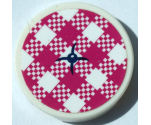 Tile, Round 2 x 2 with Bottom Stud Holder with Cushion with Dark Blue Button, Magenta and White Checkered Pattern (Sticker) - Set 41364