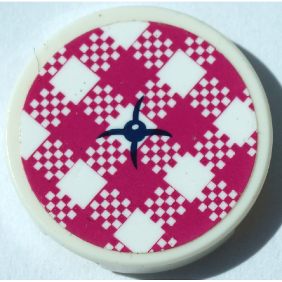 Tile, Round 2 x 2 with Bottom Stud Holder with Cushion with Dark Blue Button, Magenta and White Checkered Pattern (Sticker) - Set 41364