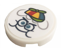 Tile, Round 2 x 2 with Bottom Stud Holder with Face and Propeller Hat Pattern (Sticker) - Set 41256