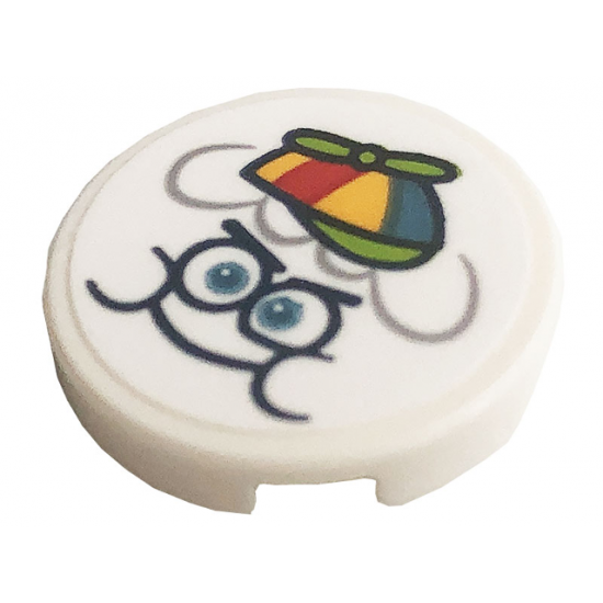 Tile, Round 2 x 2 with Bottom Stud Holder with Face and Propeller Hat Pattern (Sticker) - Set 41256