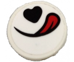 Tile, Round 2 x 2 with Bottom Stud Holder with Black Mouth, Heart Shaped Nose and Red Tongue Pattern (Sticker) - Set 80011